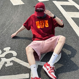 抖音得物高品质二开240克宽松纯棉美式潮牌三条杠织带短袖T恤图片