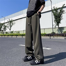 美式复古三条杠休闲裤子男秋季宽松直筒裤痞帅运动裤K5528-P36，男装休闲裤，星座412-3