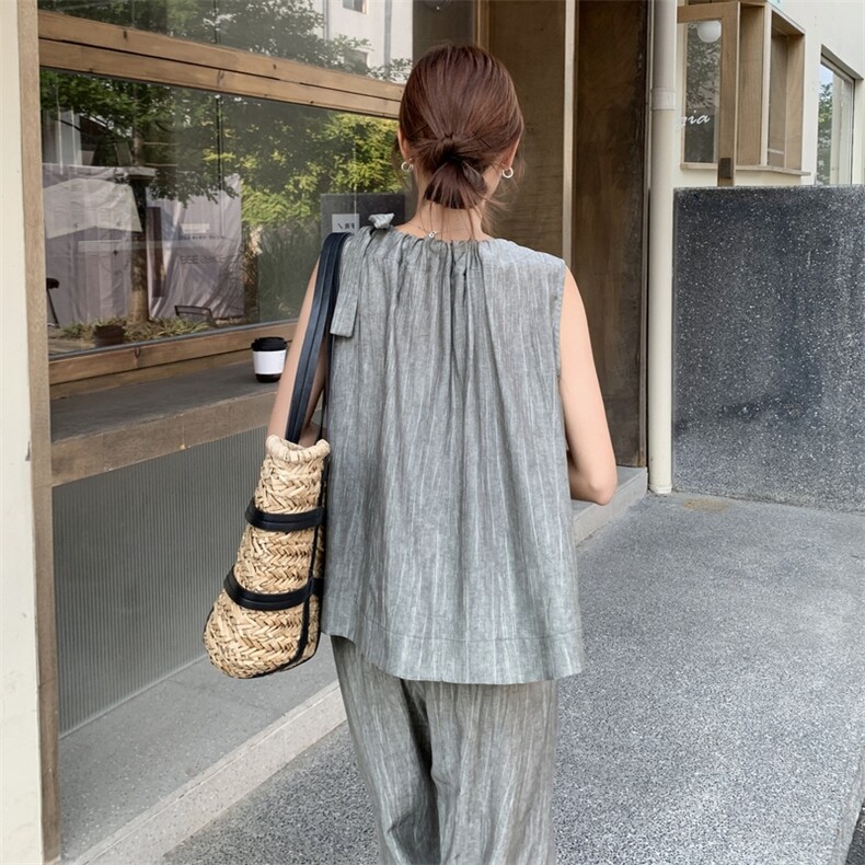 灰色轻熟风简约气质背心套装女2025夏新款爆款高级感阔腿裤两件套,女装套装/套裙,2C353