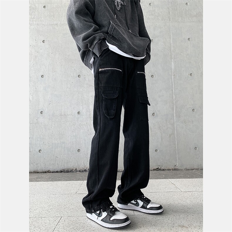 高街牛仔裤黑色拉链款直筒裤裤715-6-BX19P65（控88）,男装牛仔裤,星座715-6