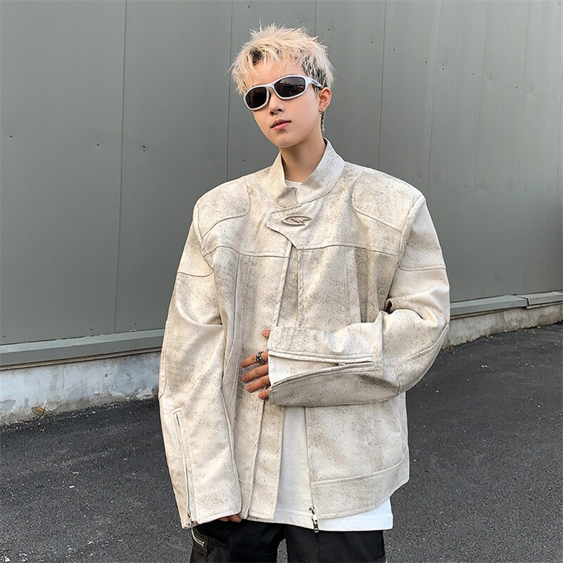 JK8813-P88美式小众高级感立领机车垫肩皮衣夹克,男装夹克,星座1503