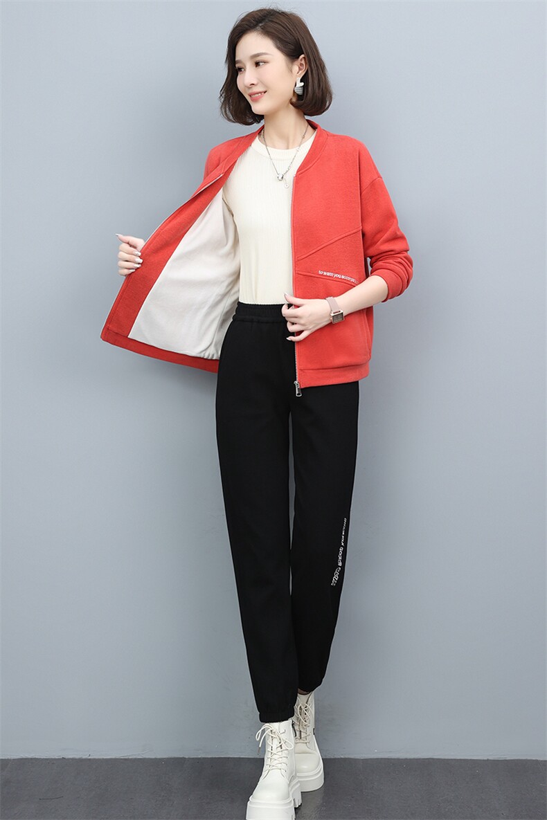 长期现货，运动套装加绒女新款秋装休闲时尚洋气减龄两件套,女装短外套,涵誉