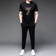 夏季冰丝短袖运动套装男士薄款大码休闲套装潮流T恤上衣裤子，男装休闲套装，电商B212（原钱塘6029）