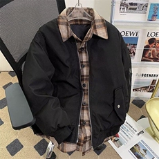 加绒加厚冬款男假两件棉衣条纹拼接工装拉链口袋棉袄外套MA16P90，男装棉衣，星座1013-1