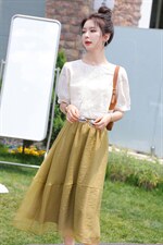 2022夏装新款舒适提花短袖上衣百搭纱裙两件套女士套装套裙，女装套装/套裙，木子恋