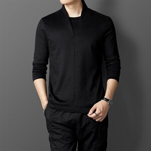 M0095  2021春秋季新款长袖T恤衫男纯色羊毛打底衫韩版图片