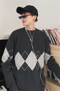 秋冬男士宽松针织衫外套圆领线衣打底深灰 MY05/图片
