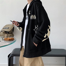 十字架连帽拉链卫衣秋冬季美式嘻哈个性刺绣外套男女情侣Y95/P32，男装卫衣，星座506