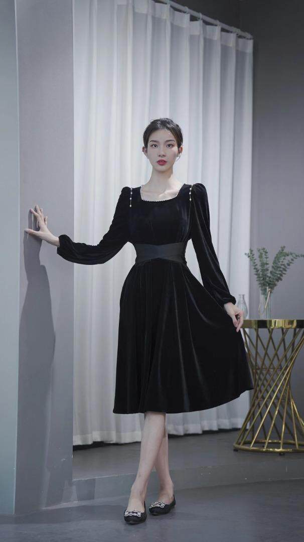 手工钉珠收腰喇叭裙，其它，迪蔓君翔