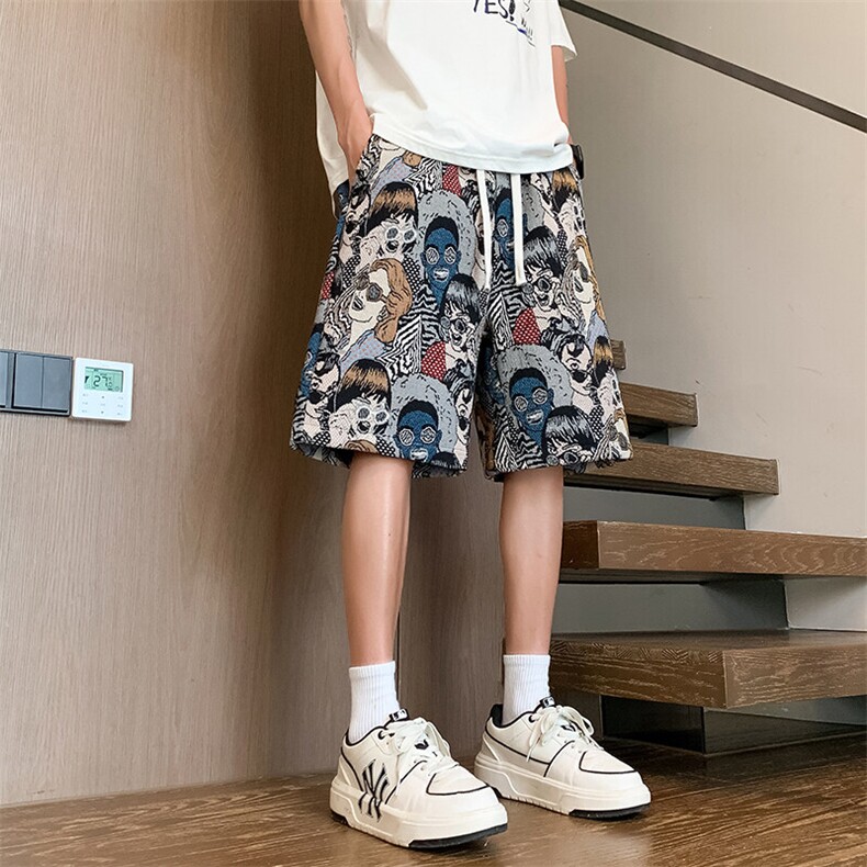 胖胖哥国潮刺绣大码休闲短裤男夏季潮流新款阔腿裤宽松运动五分裤,男装牛仔裤,星座217-2
