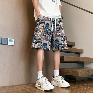 胖胖哥国潮刺绣大码休闲短裤男夏季潮流新款阔腿裤宽松运动五分裤图片