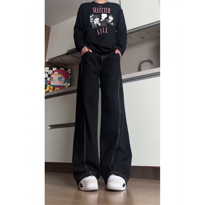 春季直筒牛仔裤男女新款百搭显瘦宽松垂感拖地阔腿裤WLB455-P42,男装牛仔裤,星座1008
