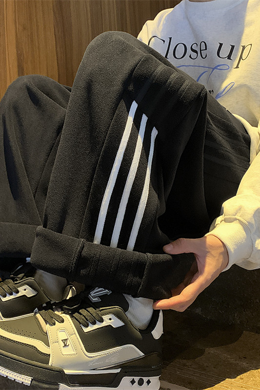 秋冬双面摇粒绒拼接织带绣花休闲裤XZ604-K117-特P40控78,男装休闲裤,星座604