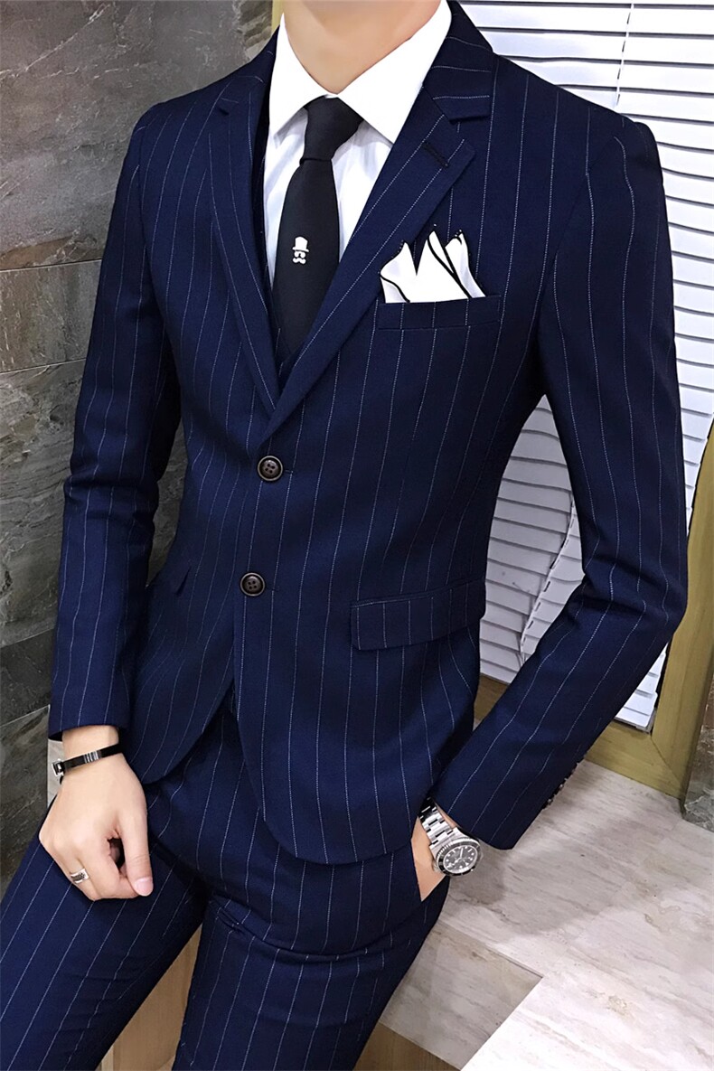 条纹男装西服套装礼服三件套修身帅气6388-P285,男装西服,星座1012