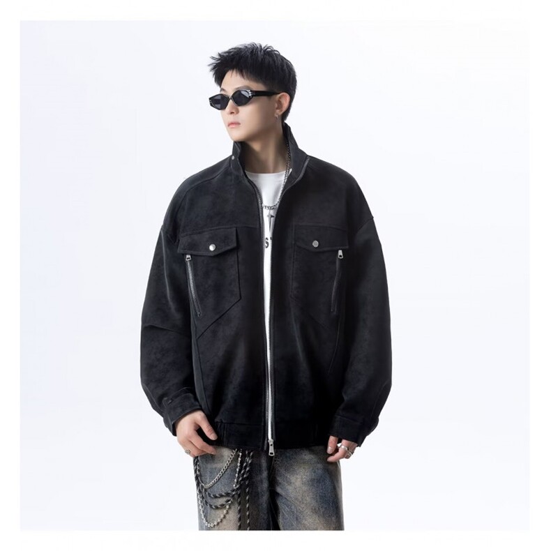 YJ061-P89cleanfit美式皮衣外套男春秋款潮牌立领麂皮绒夹克,男装皮衣,电商B323A
