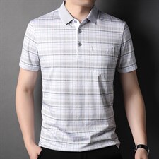 短袖T恤男夏季爸爸装polo衫丝光棉条纹格子中年休闲半袖T恤P67，男装T恤，钱塘6003A(原)4033A