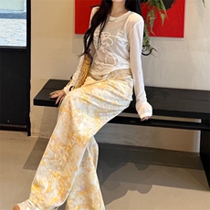提花满印微喇牛仔裤男美式高街窄版修身显瘦直筒阔腿裤子K87，男装牛仔裤，星座516A