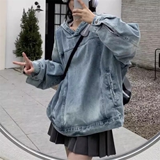 JK8605-P56水洗做旧连帽卫衣男女春季美式街头ins潮牌宽松，男装卫衣，电商B323A