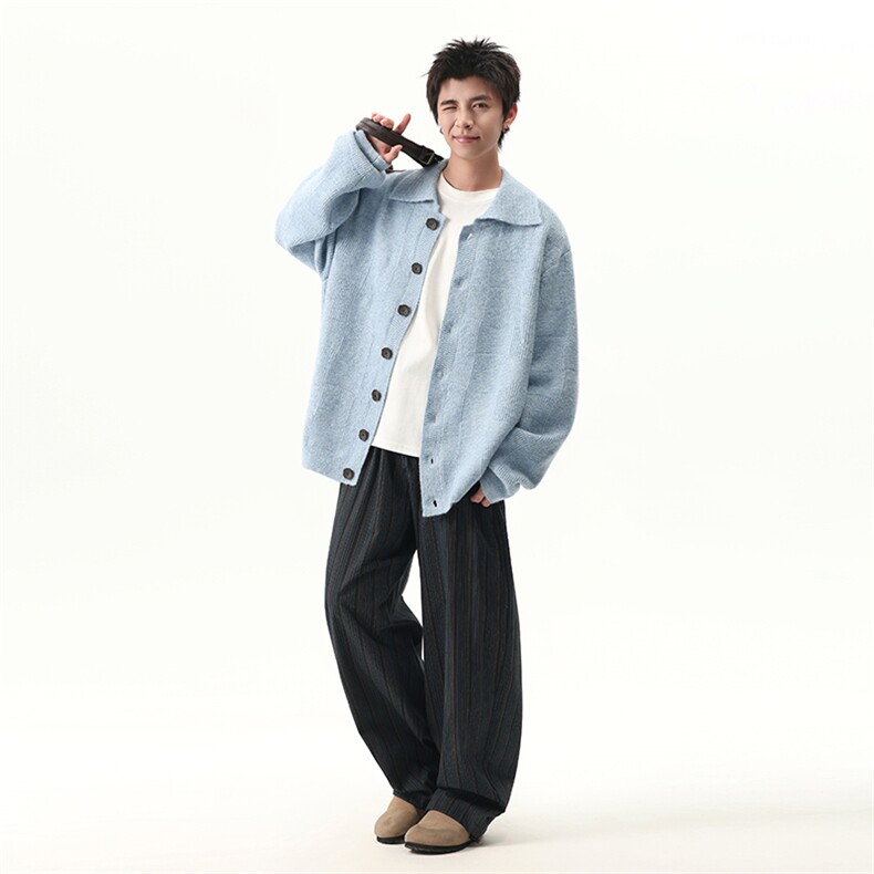 春秋针织毛衣cleanfit翻领慵懒老钱风开衫休闲外套MY0588-P58,男装针织衫/毛衣,星座308B-2