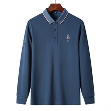 秋季新款中年男士长袖t恤上衣服体恤翻领纯棉休闲宽松打底衫，男装T恤，电商B212（原钱塘6029）