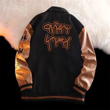 潮流夹克潮男春季棒球服刺绣毛呢拼皮外套JK613P63，男装夹克，星座1116-2