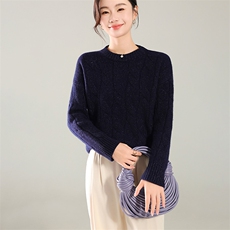 时尚百搭女士羊毛圆领大麻花打底衫显瘦保暖秋冬季必备单品，女装羊毛衫，鹿一羊绒