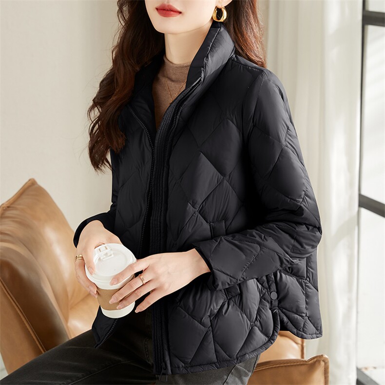 2022年冬季新款短款羽绒服立领拉链休闲90%白鸭绒加厚款,女装羽绒服,蝶眷