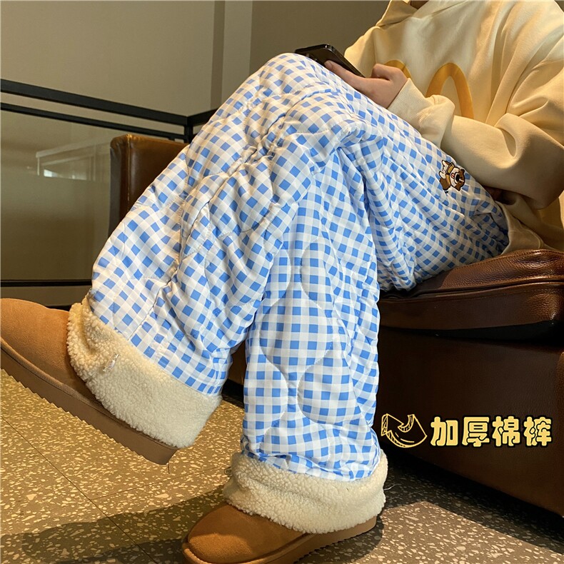 冬季新款加棉加厚保暖棉裤亮色格子宽松休闲裤B315-K912-P65控88图片