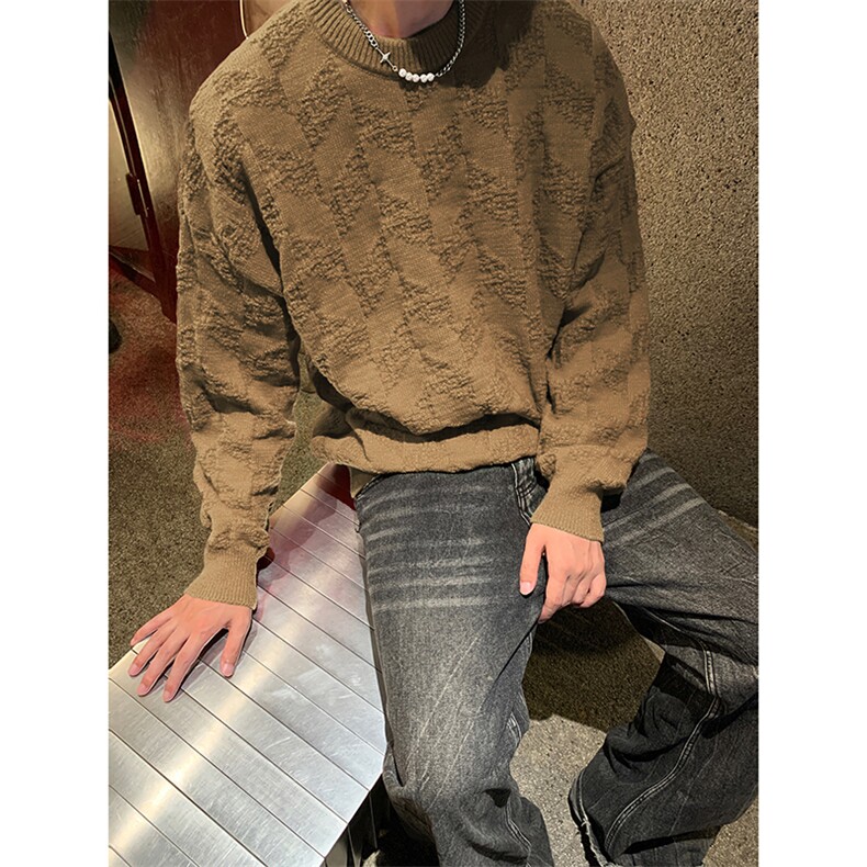 情侣潮牌街头长袖针织衫韩版圆领慵懒风休闲款毛衣HY616P55,男装针织衫/毛衣,电商A102B