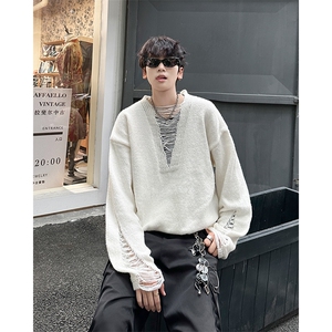 B333P42秋冬个性小众设计师品牌宽松毛衣打底衫男装上衣图片