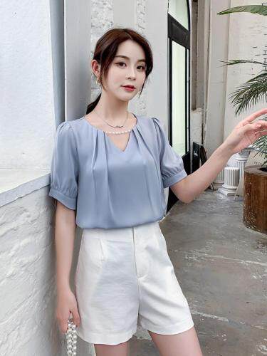 夏季新款，领口珍珠小衫，女装，红利秀雅