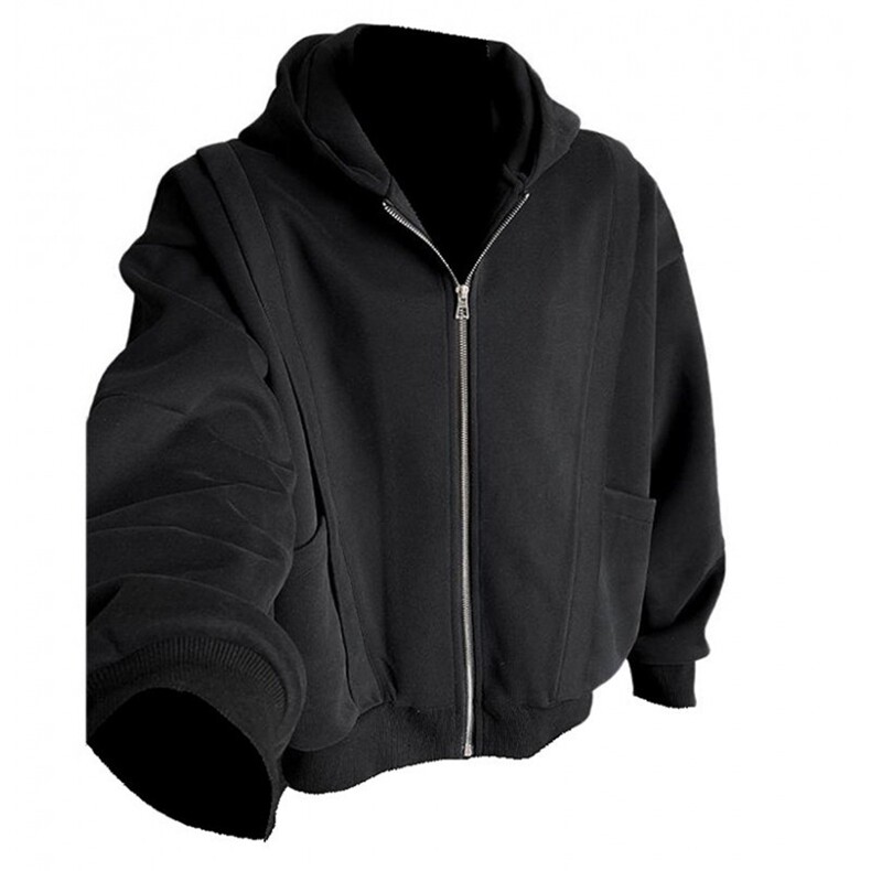 网图重磅全棉420克工装口袋卫衣拼接连帽开衫外套RH5330-P65，男装工装外套，四季星座610B