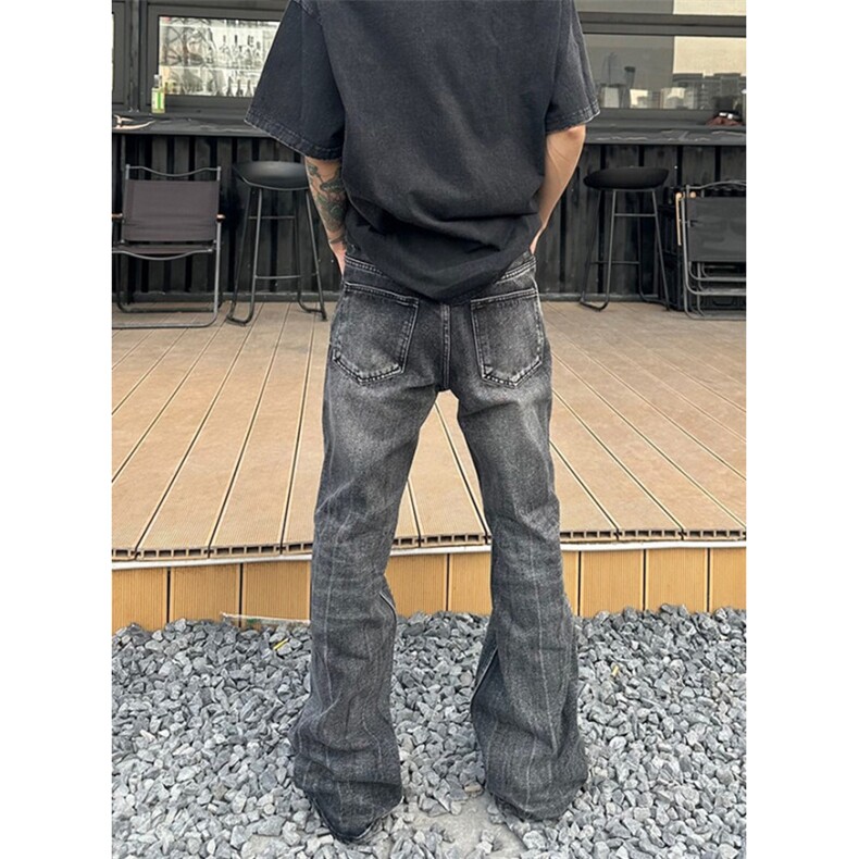 闪电裂纹做旧洗水显瘦百搭裤子宽松直筒微喇黑色牛仔裤男NT0814,男装牛仔裤,星座1116A（原606A-3）
