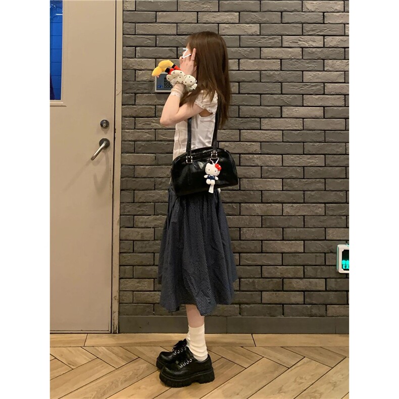 韩版甜辣通勤风修身泡泡袖衬衫+高腰蝴蝶结宽松半身裙两件套装女,男装衬衫,星座1210-1