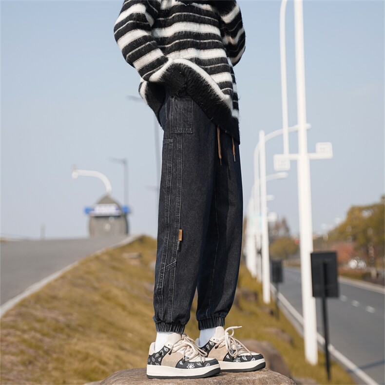 新款束脚牛仔裤男女宽松日系裤子春秋季潮流哈伦裤潮牌N9854-P48,男装牛仔裤,星座1008