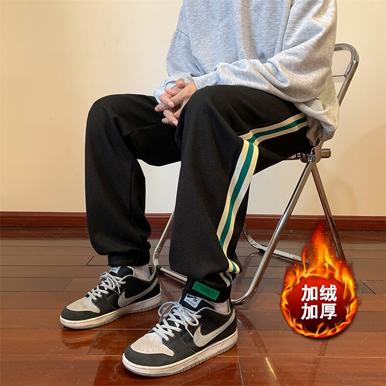 华夫格裤子男宽松潮牌运动束脚裤休闲裤 K811*P39加绒45控68图片