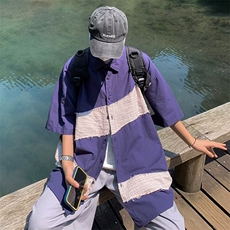 宽松型五分袖日常时尚纯色新款潮流男青春流行夏季文艺衬衫慵懒，男装衬衫，星座716-2