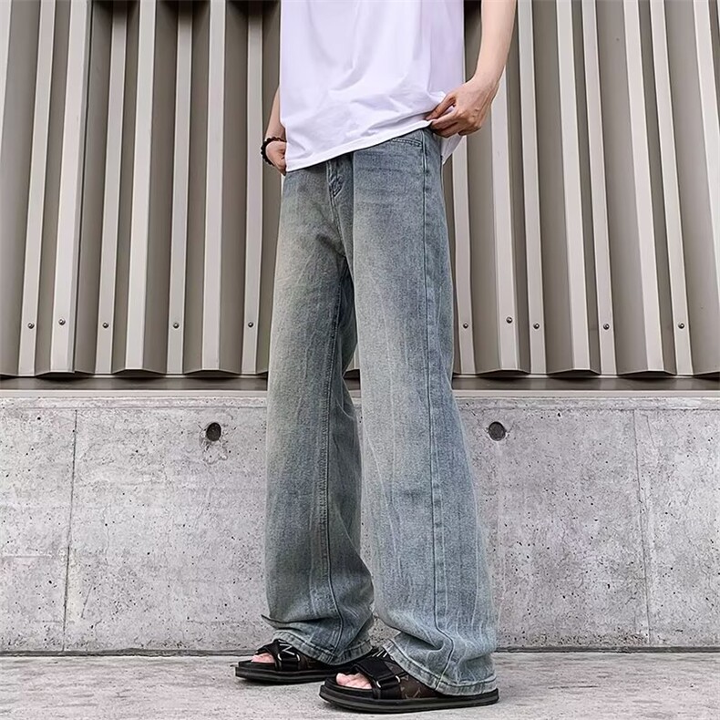 美式做旧阔腿牛仔裤男痞潮牌宽松裤子高街直筒拖地长裤RK3121-P43，男装牛仔裤，星座412-3