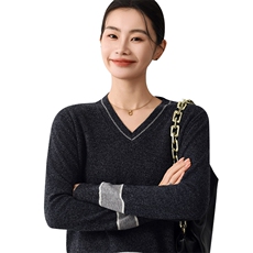 秋冬季新款舒适时尚百搭柔V领纯色打底羊毛衫，女装羊毛衫，琳尚羊绒