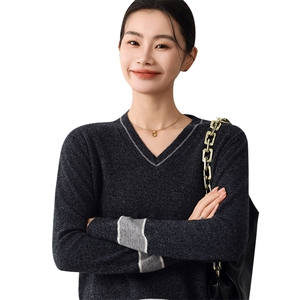 秋冬季新款舒适时尚百搭柔V领纯色打底羊毛衫图片