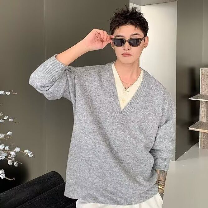 JY582-P59 美式假两件复古设计感长袖毛衣男女新款针织衫 网图图片