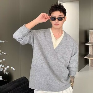 JY582-P59 美式假两件复古设计感长袖毛衣男女新款针织衫 网图图片