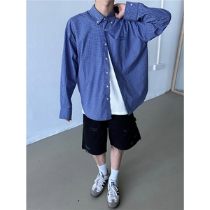 港风秋款男衬衫刺绣格子宽松休闲衬衣CD31P33图片