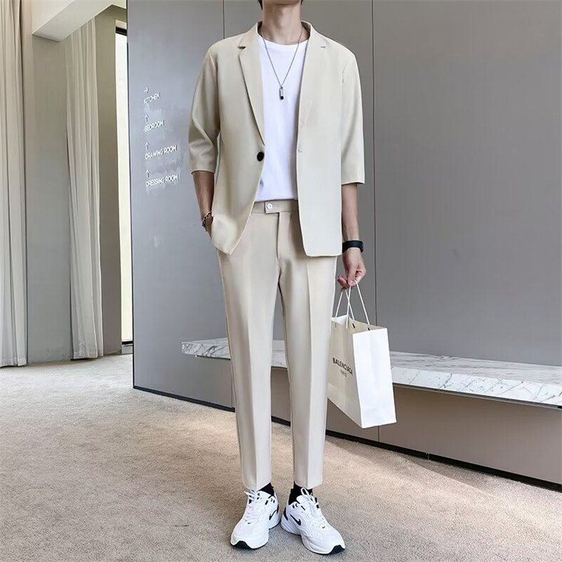 轻熟风七分袖休闲西装男夏季轻奢高级感韩版中袖西服外套-XY73,男装西服,星座601-1