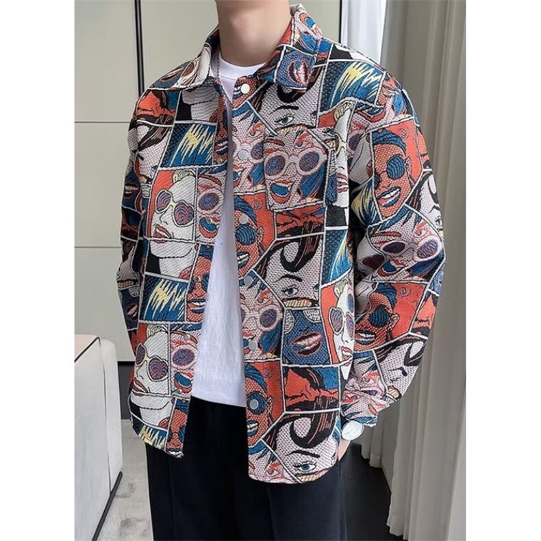 WE1601-P54春秋季潮牌痞帅提花工装夹克男装复古趣味卡通动漫，男装夹克，电商B323A