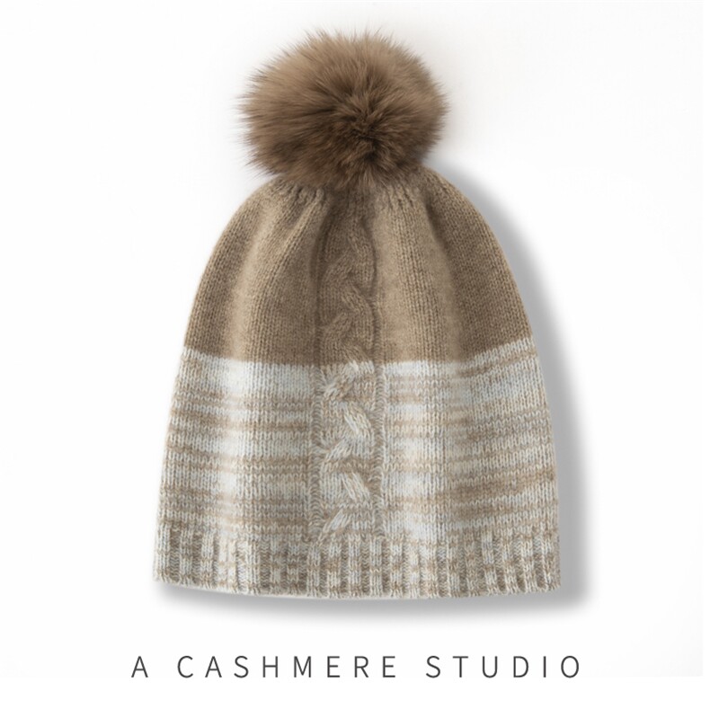 2025年春季新款百搭女士拼色双股加厚保暖帽，帽子，窄众羊绒