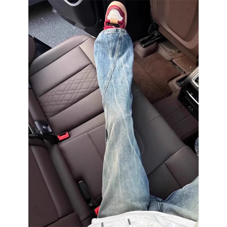cleanfit浅蓝色牛仔裤男春秋季美式街头小众水洗做旧高街微喇裤子,男装牛仔裤,星座601-1