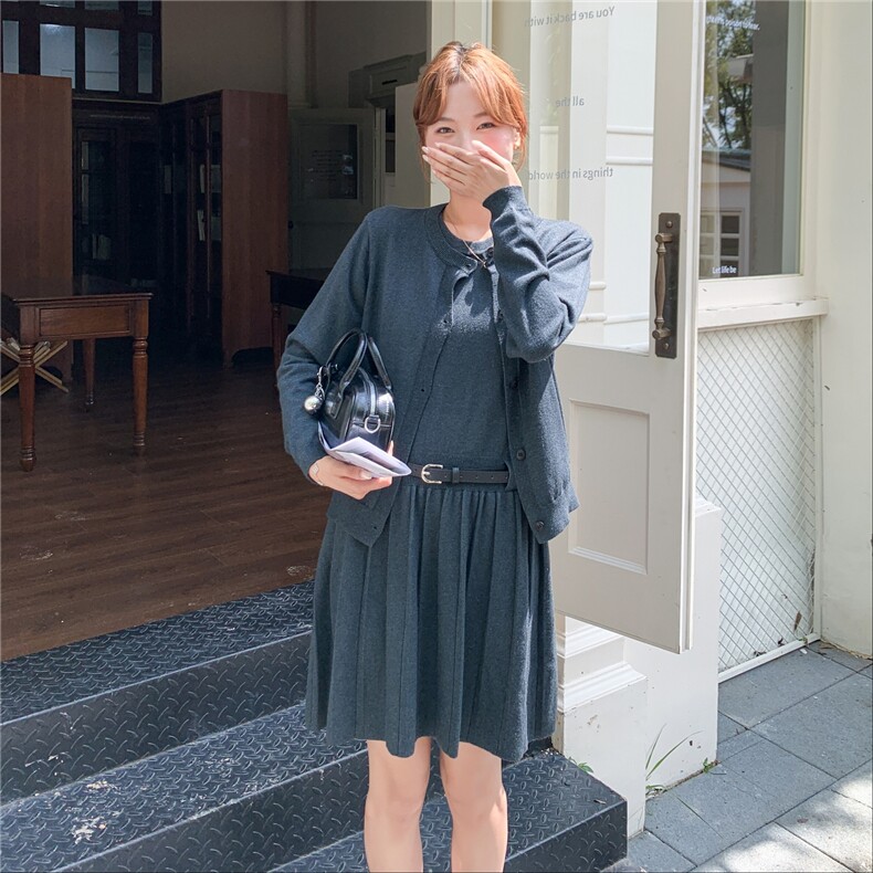针织开衫+百褶背心连衣裙两件套装2C267-929-P120-K198,女装套装/套裙,茵姿媚