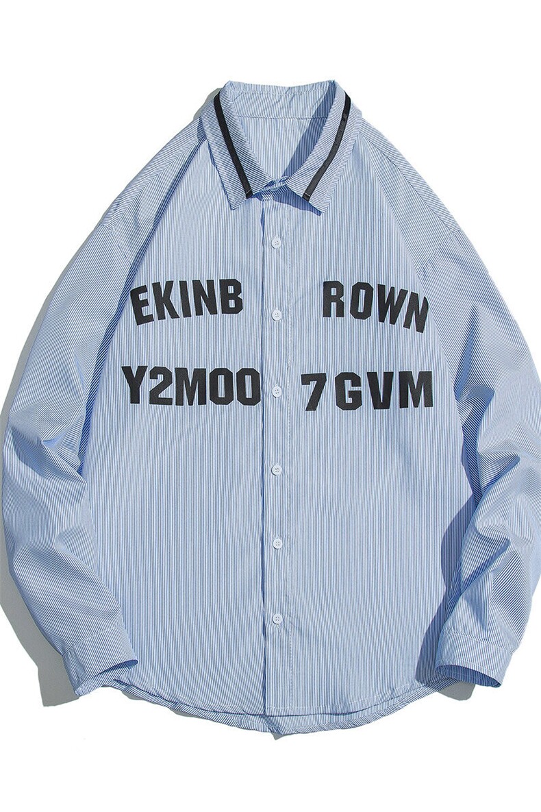 1白底条纹七分袖衬衫男大码M-5XL港风情侣长袖衬衫QCS7018P45控59,男装衬衫,星座226-2