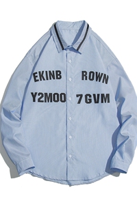 1白底条纹七分袖衬衫男大码M-5XL港风情侣长袖衬衫QCS7018P45控59图片